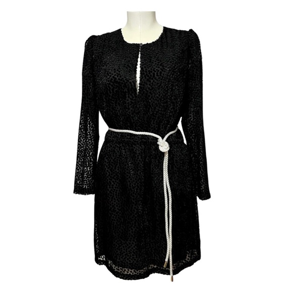 ROBERT RODRIGUEZ black burnout leopard print velvet puff sleeve dress 8 NWT - Picture 2 of 13